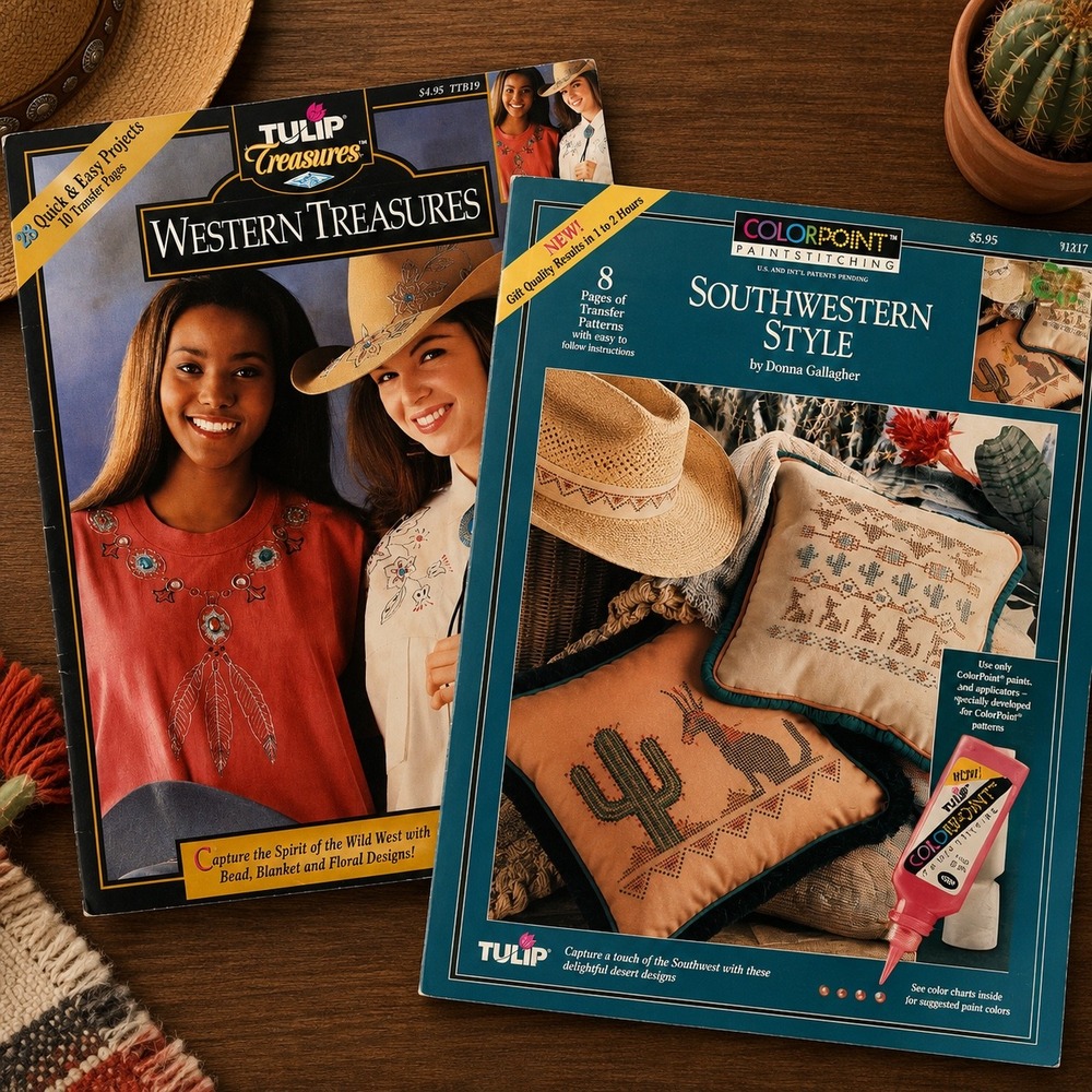 Vintage Tulip Western Treasures & Southwestern Style Craft Design Books Lot of 2